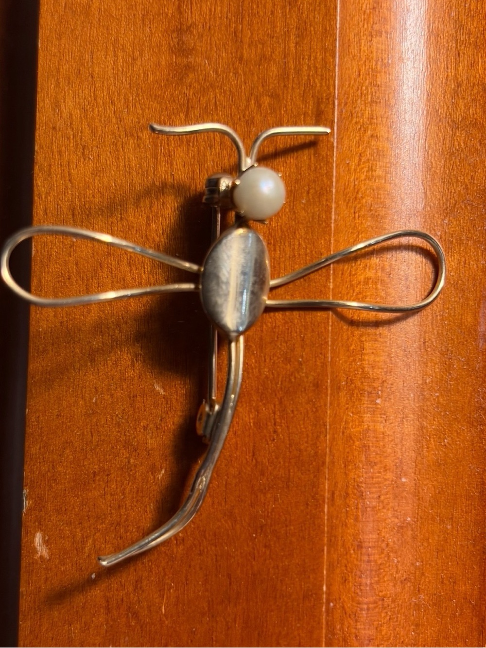 Gold-Tone Dragonfly Brooch with Pearl Accent - Women Jewelry - Picture 2 of 3